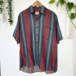 Men's Walden D'oro Vintage Color Block Striped Button Down Blouse 16